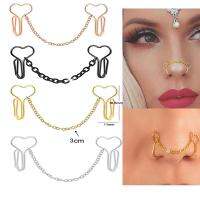 QianXing Shop Stainless Steel Love Nose Clip Pierced Jewelry Product Nose Bridge Non-pierced Nose Clip Ring with Chain