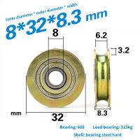 Bohuangzhiu ล้อเลื่อนสแตนเลสล้อเลื่อน8x32x8.3มม. มีร่องรูปตัวยูทำจากโลหะกันสนิมรอกลูกปืนคุณภาพสูงสำหรับแขวน