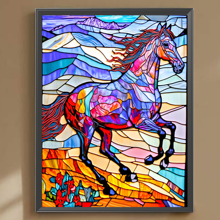 กระจกสี5d-ภาพวาดเพชรเจาะเต็มรอบ-diy-ชุดอุปกรณ์ตกแต่งบ้านม้า