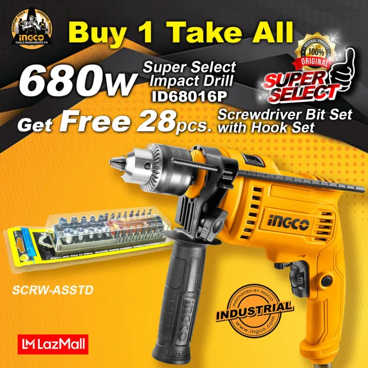 INGCO Super Select Industrial 680W High Impact Drill (ID68016P) w/FREE