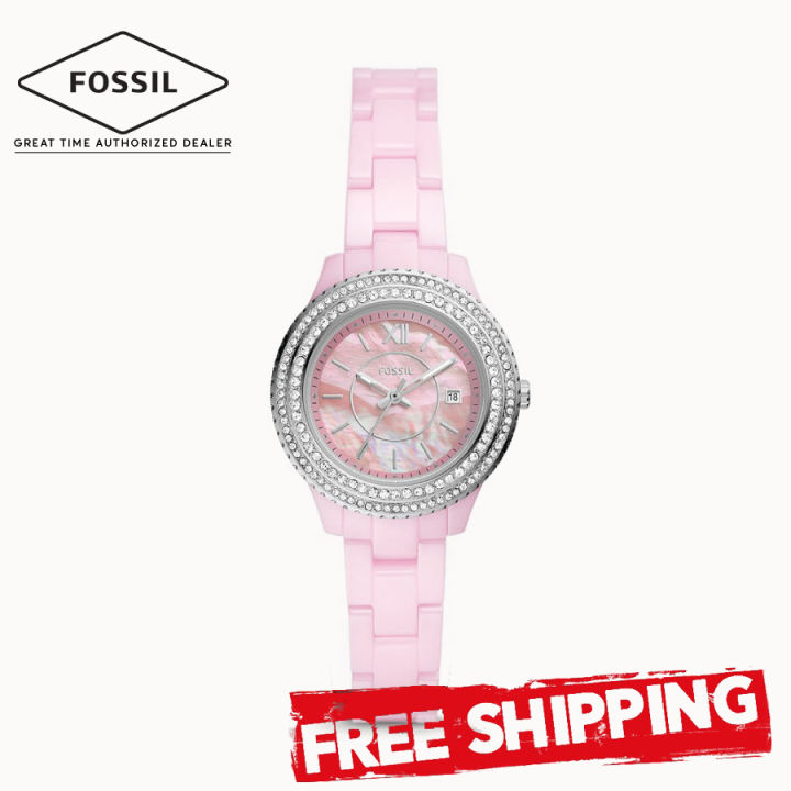 Fossil CE1117 Women's Stella Three-Hand Date Pink Ceramic Watch