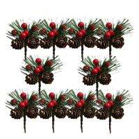 【cw】 10pcs ArtificialRed ChristmasAndCone With Holly BranchesDecoration forFloralCraft