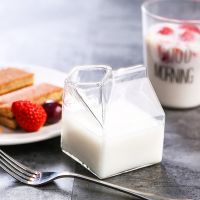 Glass Mugs Transparent Milk Carton Mini Milk Cup Coffee Cups Juice Glass Container 300ml Water Glass-Creamer Box Tea Milk Bottle Cups  Mugs Saucers