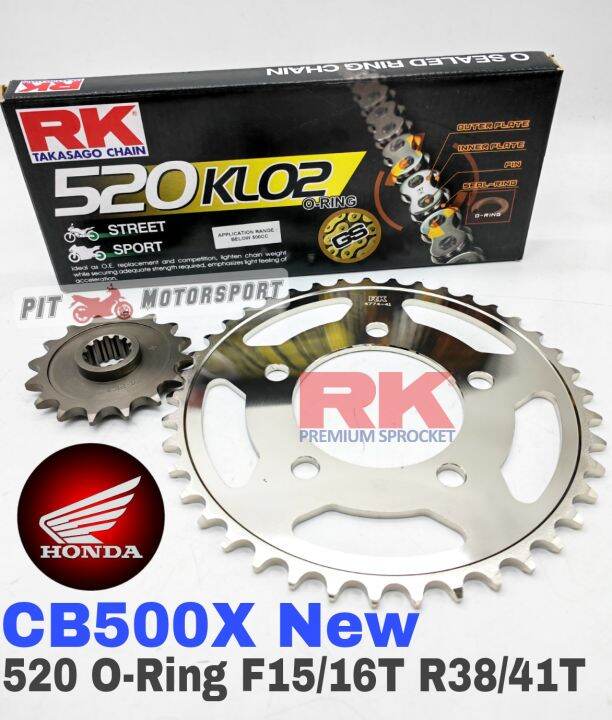 RK Sprocket Set Honda CB500X New 520 ORing Black Gold Chain Rantai
