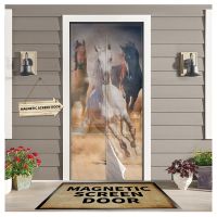 【LZ】✁  Animal Gallop Horse New Bedroom Door Curtain Magnetic Mosquito Screen Kitchen Door Voile Fabric Mosquito Net