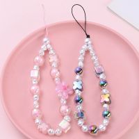 Charm Women Girl Mobile Phone Chain Anti-Drop Acrylic Flower Round Telephone Lanyard Wristband Cellphone Hanging Cord Strap