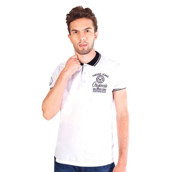 Freego Men Polo Shirt With Embroidery in Bright White | Lazada PH