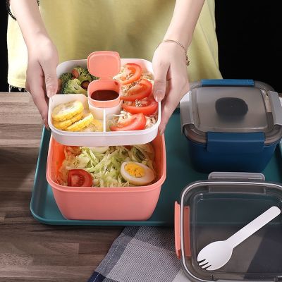 ✼ 1100ml 1500ml Portable Lunch Box Container 2 Layer Grid Salad Bowl Bento Boxes Salad Bowls Lunch Box Lunch Container for Food