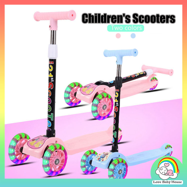 Ready Stock 2-12 years old Kid Children Foldable Scooter With LED Wheels Heigh Adjustable