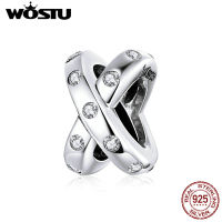 WOSTUเงิน925 CZวิบวับคู่ชั้นCross Charmเดิมสร้อยข้อมือสร้อยข้อมือเงินกำไลข้อมือDIYเครื่องประดับZBSCC1515