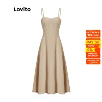 Lovito Casual Plain Draped Structural Line กระชับชุดเอวสำหรับผู้หญิง L52AD158 (สีน้ำตาล) Lovito Plain Draped Structural Line กระชับเอวเดรสสำหรับผู้หญิง