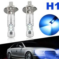 หลอดไฟไฟหน้ารถมอเตอร์ไซค์แบบ LED H1 2ชิ้นไฟตัดหมอกสำหรับขับรถกลางวัน12V-24V 1800LM 8000K สีฟ้าน้ำแข็งอะไหล่รถทดแทน