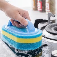 ▫✈ Tub Scrub Sponge Brush with Handle Blue Soft Magic Sponge Cleaner Kitchen Pool Scrub Cleaning Brush Dish Brush