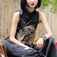 Traditional Ethnic Plus Size Gilet Clothes Retro Chinese Style Modern Women Vest Jacket Black Oriental Casual Tang Suit Top Ropa