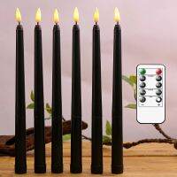 Halloween LED Black Taper Candles With Remote Control 6 or 12 Pieces Flameless Electronic 28cm/11 inch Window Candlesticks