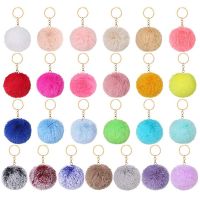 6cm 28 Colors Fluffy Rabbit Fur Ball Key Chain Cute Cream Black Pompom Artificial Rabbit Fur Keychain Women Car Bag Key Ring