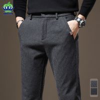 High Quality Pinstripe Casual Pants Men Cotton Stretch Fashion Business Black Gray Autumn Winter Thick Trousers Plus Size 28-38