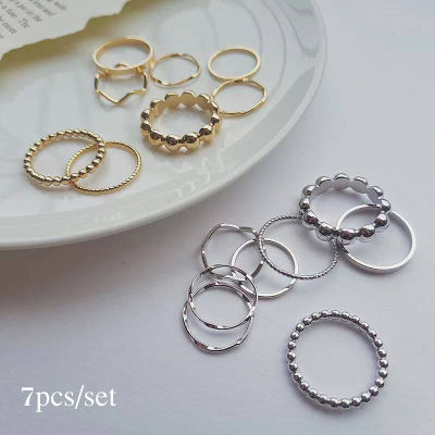 แหวนเซ็ท7ชิ้น แหวนเวอร์ชั่นเกาหลี ระดับไฮเอนด์ เรียบง่ายเสริมบุคลิกภาพ เครื่องประดับผู้ชายและผู้หญิง แหวน Lasso Loop