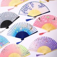 Vintage Style Silk Folding Fan Chinese Tassel Japanese Arts Craft Girl Women Gift Home Decor Ornaments Ancient Dance Hand Fan