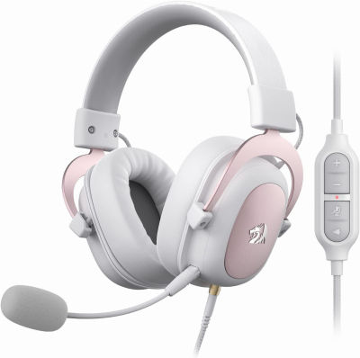 Redragon H510 Zeus White Wired Gaming Headset - 7.1 Surround Sound - Memory Foam Ear Pads - 53MM Drivers - Detachable Microphone - Multi Platforms for PC, PS4/3 &amp; Xbox One/Series X, NS White H510