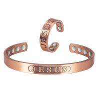 【lz】☊▪  Pulseira e Anel Combinação Magnética Wollet 9999  Cobre Puro Representa a Boa Bênção de Jesus Cristo Cruz Cristã Presente