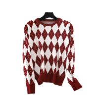 Elegant argyle tops for sweater women pullovers 2021 autumn winter loose outer wear lazy knitted oversized sweater top jumpers