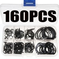 160pcs C-clip Washers Kit M6 M8 M10 M12 M14 M16 M20 M25 Carbon Steel Black Shaft Retaining Clip Ring C Type External Circlip Nails Screws  Fasteners