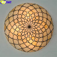 FUMAT Tiffany Style Fish Pearl Scales Round Stained Glass Ceiling Lamp Pastorable Brief Bed Dining Living Ho Room Wall Lights