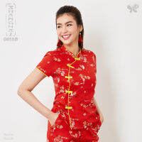 Woman Shanghai Dream Top-Wintersweet Flowers เสื้อตรุษจีนสำหรับผู้หญิง แต่งคอจีนใส่สบายด้วยเนื้อผ้า Cotton 100% ทอในรูปแบบของซาติน มีความเงาเล็กน้อย