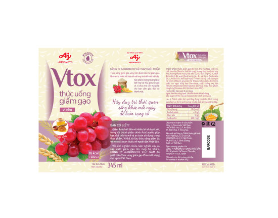 Thùng thức uống giấm gạo vtox - vị nho 24 chai 345ml - ảnh sản phẩm 4