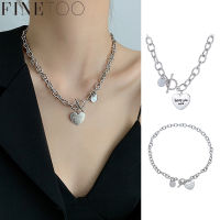 FINE TOO Korean Fashion Retro Heart Letter Necklace Bracelet Simple Personalized Clavicle Chain Silver Chain Women Jewelry Accessories