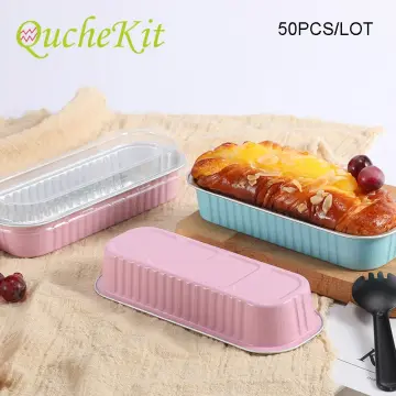 50Pcs Disposable Rectangle Aluminum Foil Food Tray Baking Pan Container BBQ  Accessories with Lid dessert