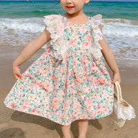 New Flowers Baby Girls Dresses 2022 Summer Kids Lace Floral Cotton Print Dress Princess Party Clothes Children Cute Clothing