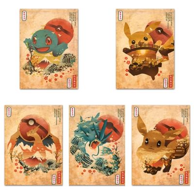 【LZ】☫  Custom Pokémon Anime Vintage Hanging Picture Pikachu Eevee Charizard Squirtle Wall Decor Poster Art Canvas Painting Kids Toys Gift