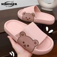 Women Summer Slippers Beach Slides Cartoon Bear Flip Flops MenS Thick Sole Indoor Bathroom Anti-Slip Shoes Women Couple Sandals