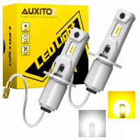 AUXITO 2ชิ้นหลอดไฟ LED H3ขนาดเล็กไฟหน้ารถไม่มีพัดลม H3หลอดไฟ LED ไฟตัดหมอกสีเหลืองหลอดไฟส่องสว่าง DRL สีขาวไฟหน้ารถรถ DC 12V