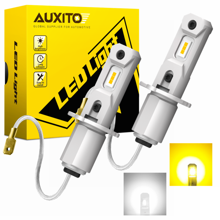 Auxito 2ชิ้นหลอดไฟ Led H3ขนาดเล็กไฟหน้ารถไม่มีพัดลม H3หลอดไฟ Led ไฟตัด