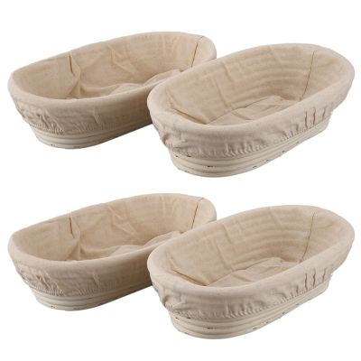 4Pcs 25Cm/10 Inch Bread Basket Rattan Proofing Basket Liner Round Oval Fruit Tray Dough Food Storage Container