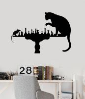 (สติ๊กเกอร์และรูปลอกผนัง) Lucu Catur Tikus Kucing Stiker Ddekorasi Rumah กำแพงไวนิลสติกเกอร์ untuk Ruang Tamu Kamar Tidur ขายดี Dinding Seni T