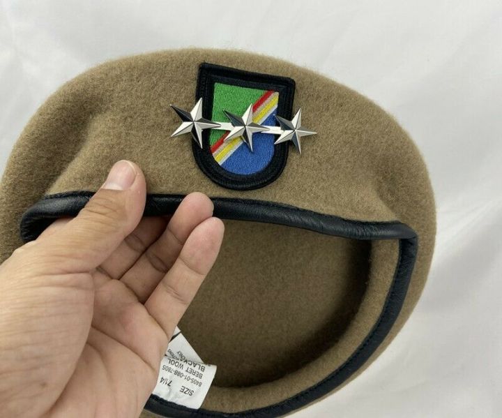 us-army-ranger-regiment-wool-khaki-beret-officer-3-star-lieutenant-general-rank-all-sizes