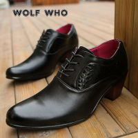 WOLF WHO 2021 New Men Dress Wedding Shoes Glossy Leather 6cm High Heels Male Pointed Toe Heighten Casual Shoes Party Prom X-196