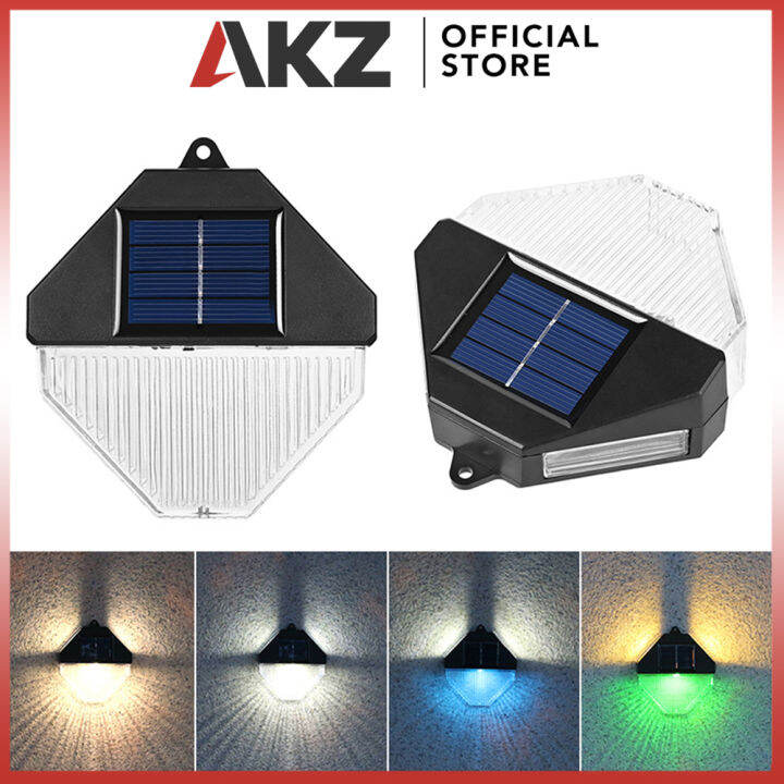 Akz Waterproof Solar Powered Led Wall Mounted Light Landscape Fence Yard Lamp Outdoor Garden