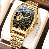 Gold Case Big Square Dial นาฬิกาอัตโนมัติผู้ชาย Tourbillon นาฬิกาข้อมือสแตนเลสชายนาฬิกา Relogio Masculino