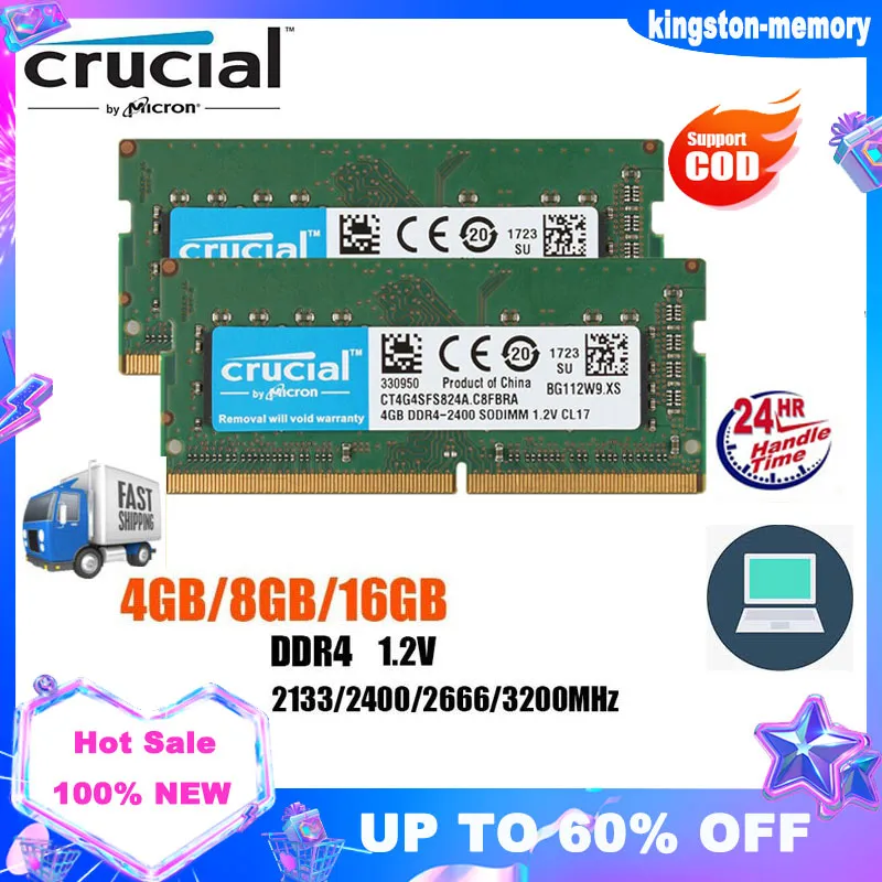 Crucial 8 GB Ram DDR4 2133 2400 2666 3200 MHz SO-DIMM 260Pin Memory For  Laptop