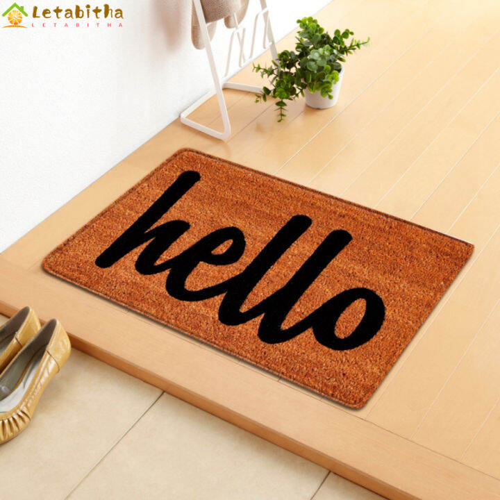 พรมเช็ดเท้าหน้าประตูลาย-hello-สำหรับฤดูร้อนขนาด40x60ซม-60x90ซม-พรมเช็ดเท้ากันป้องกันการลื่นสำหรับทางเข้าห้องน้ำห้องนอน