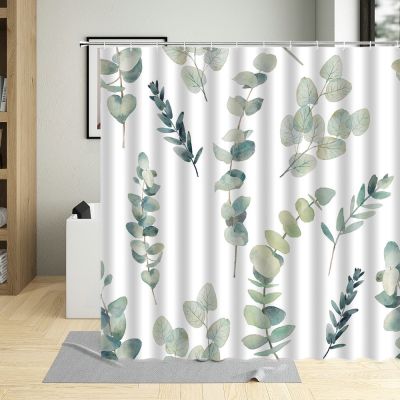 Green Plant Leaves Shower Curtains Bath Curtain Bathroom 3d Printed Fresh Waterproof Polyester Cloth with Hooks Home Decor Mat