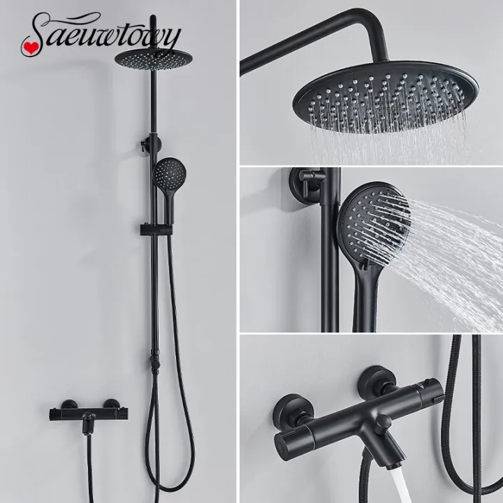 Matte Black Thermostatic Shower Faucet Bathtub Thermostatic Control