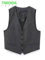 ✼ T 2023 Fashion Front Dark Gray Pinstripe Pockets Female Outerwear Vestes Femmes