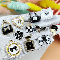 10Pcs สีดำและสีขาว Series กระเป๋าถือขวดน้ำหอมรองเท้าส้นสูง Charms จี้ Rhinestone สำหรับเครื่องประดับสตรีหัตถกรรม DIY Makinghot