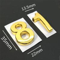 House Number Sticker 35mm Door Plate Golden Hotel Home Apartmet 3D ABS Plastic Self- Adhesive 0-9 Customized Address Sign Label Wall Stickers Decals